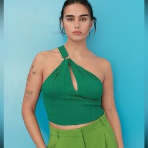 Zara medium green one shoulder crop top